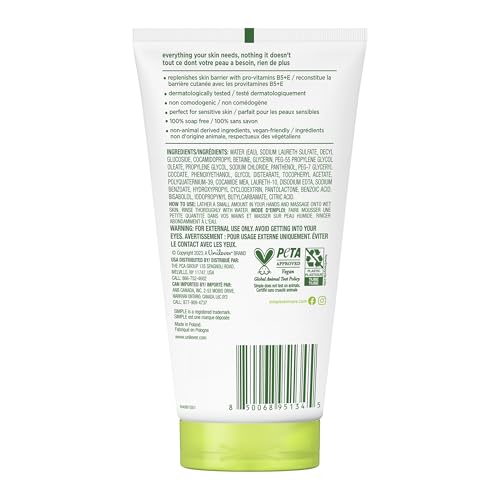 Simple Kind To Skin Moisturizing Face Wash 5.1 Fl Oz (Pack of 2) - Hydrating Cleanser with Vitamin B5 & E, Sulfate Free