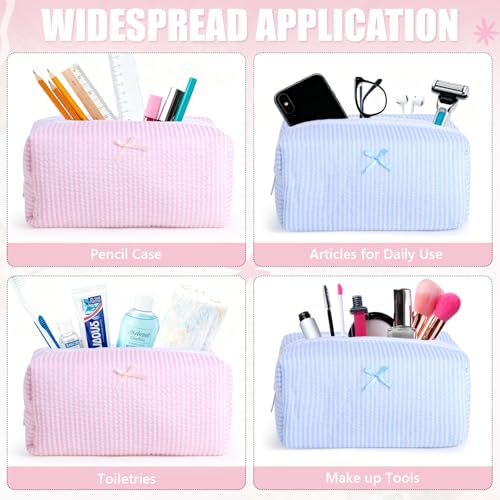 Giesiery Pink & Blue Striped Makeup Bags Set - Travel Cosmetic Organizer for Women