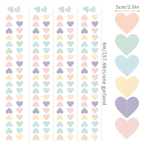 Pastel Rainbow Heart Garland - 52FT Party Streamers for Events