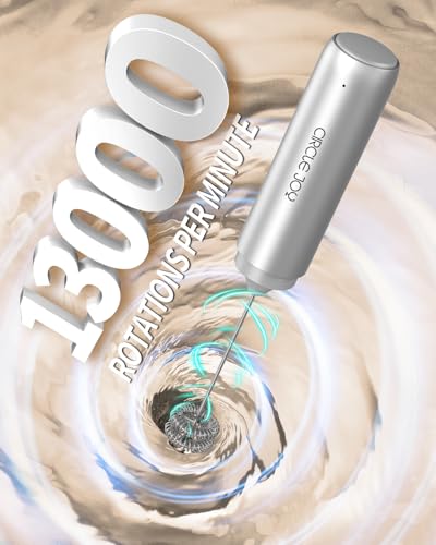 CIRCLE JOY Rechargeable Milk Frother with Stand - Dual Spring Whisk for Lattes & Cappuccinos