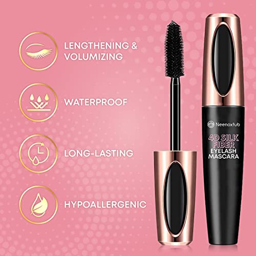 Neenoxtub 4D Silk Fiber Lash Mascara - Waterproof, Lengthening & Thickening (2 Pack) Black