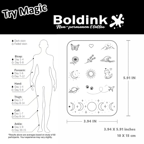 Boldink Mini Cute Temporary Tattoo Set – Hand, Arm, Cat, Butterfly Designs