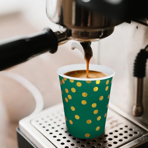 Dark Green and Gold Disposable Paper Cups - 9 oz, 50 Pcs
