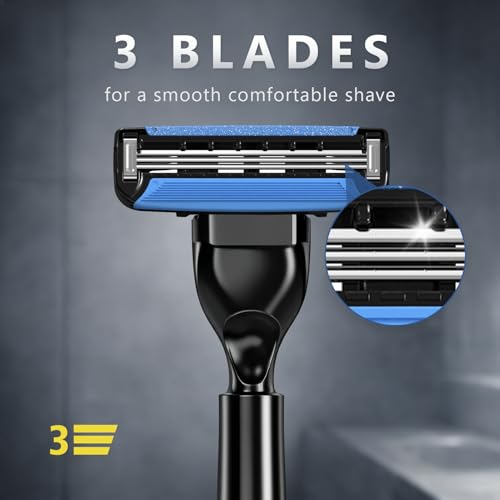 FYNEDGE 2 Handles + 12 Razor Refills with Pivoting Head – Men’s 3-Blade Shaving Set