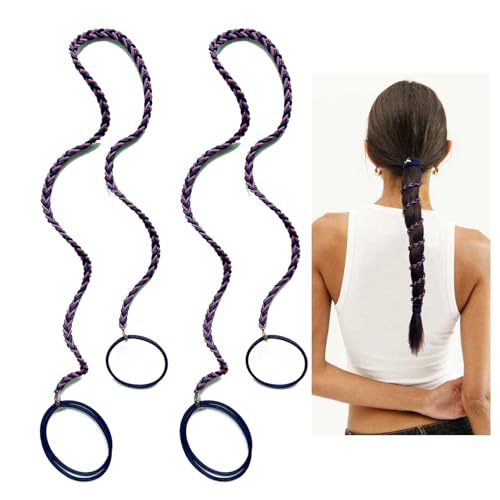 LOTMIAI 2 Pack 25-Inch Braided Elastic Hair Ties for Sports & Active Use, Multi-Color