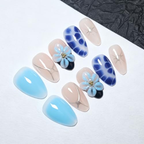 EasierGlow UO09 Short Almond Press On Nails - 10Pcs Y2K Design