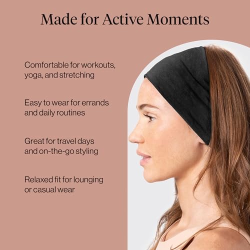Kitsch Wide Non-Slip Headbands for Women - 2 Pack, Black & Camel