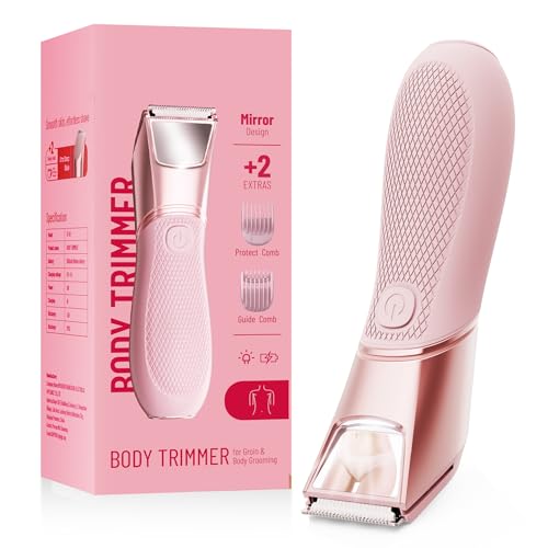 Rechargeable Bikini Trimmer for Women:Body Groomer with ???????????? & ?????? ?????????? for Shower Travel - ???????? ???????????????????? Pubic Hair Razor, Ceramic Blades, Electric Shaver - Coral