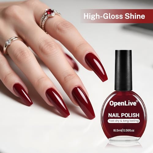 OpenLive Dark Red Quick Dry Nail Polish - 16.5ml Long-lasting Gloss