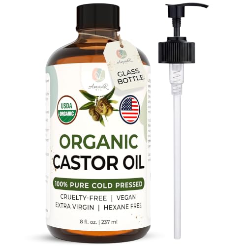 AMAAR USDA Organic Castor Oil - Cold Pressed, Unrefined, 8 oz