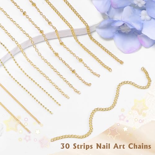 Set-1 30 Gold Metal Nail Chains for Punk Nail Art & DIY Manicure