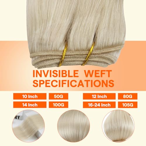 Full Shine Hair Extensions 24 Inch Weft Hair Extensions Human Hair Color Platinum Blonde Extensions Sew In Extensions Real Human Hair Remy Human Hair Weft 105G