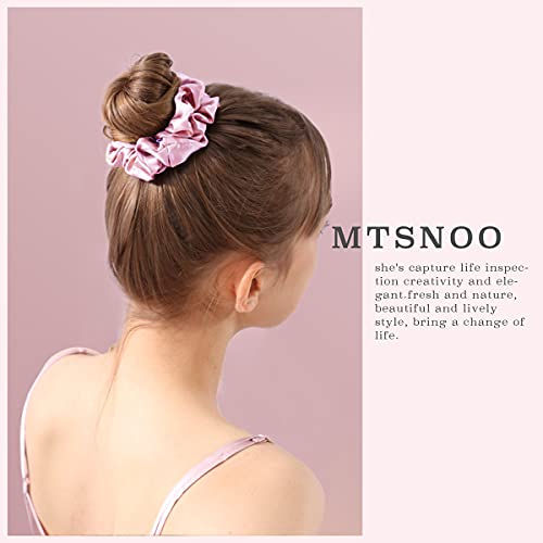 MTSNOO 22 Momme Mulberry Silk Scrunchies for Hair - 4 Pack, Rosy Pink