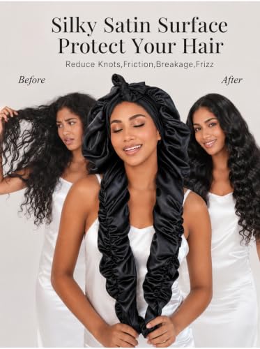 XXL Double Layer Satin Bonnet for Long Hair & Braids - Heatless Curl Cap