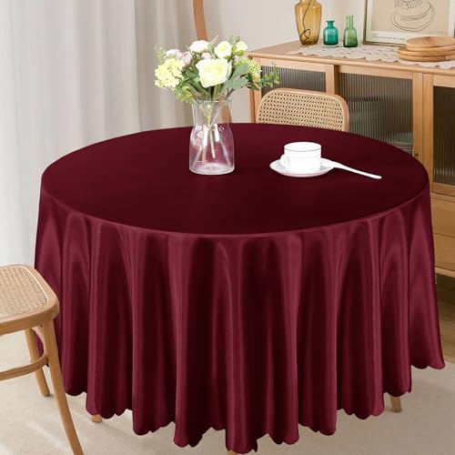 84 Inch Satin Round Tablecloth - Light Burgundy, Elegant Design