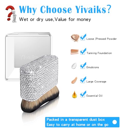 Yivaiks Large Kabuki Tanning Brush with Square White Rhinestones