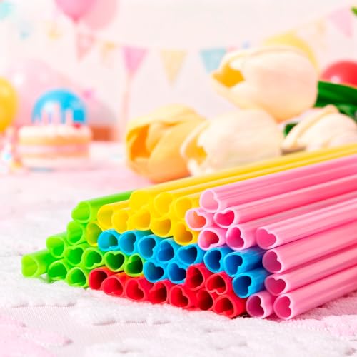 100 Heart-Shaped Plastic Straws for Valentine's Day & Parties