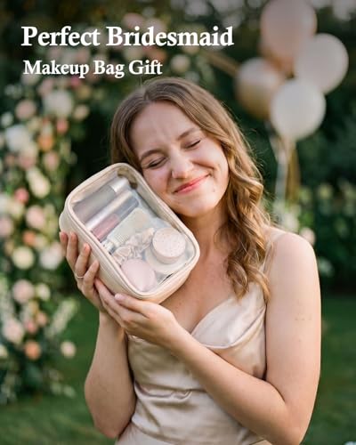 Pocmimut Small Beige Makeup Bag - TSA Approved Clear Toiletry Case