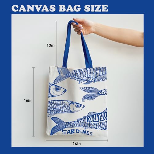 Sardines Canvas Tote Bag for Women - Reusable Grocery Shoulder Bag