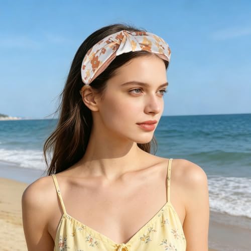 4-Piece Floral Knotted Headbands, Soft Cotton Non-Slip Hair Accessories