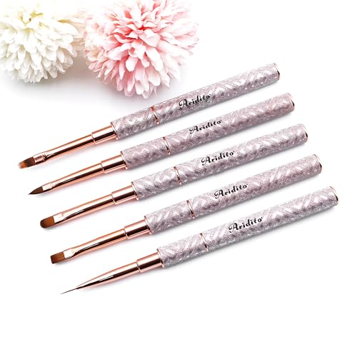 5-Piece Professional Nail Art Brush Set with Metal Handles