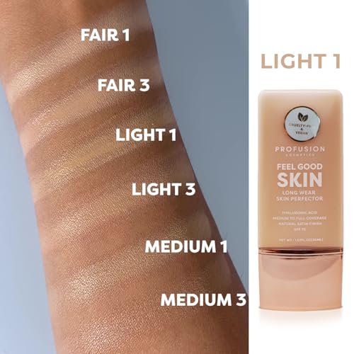 Profusion Cosmetics Lightweight Liquid Foundation - Light 1, SPF 15, Vegan, Breathable Finish