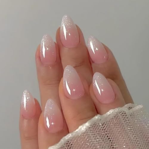 Pink Ombre Acrylic Press-On Nails - Short Almond Shape, 32 Pcs