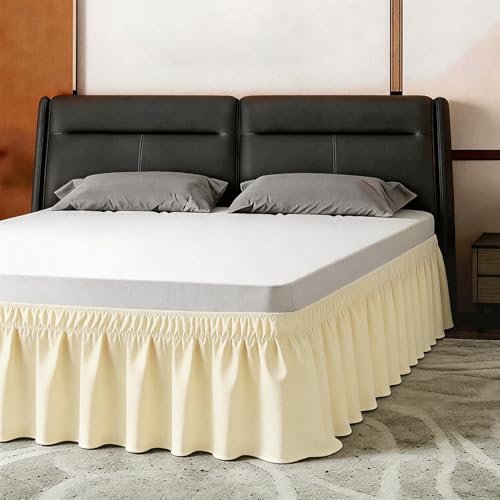 ANARACHON Queen Bed Skirt - Elastic Wrap Around Design, 14" Drop, Light Yellow