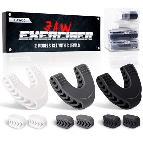 TEAWOO Silicone Jaw Exerciser for Men & Women - 3 Resistance Levels in White/Grey/Black
