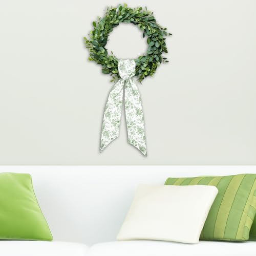 Chinoiserie Floral Wreath Sashes - 2pcs Green Flower Ribbon for Home Decor