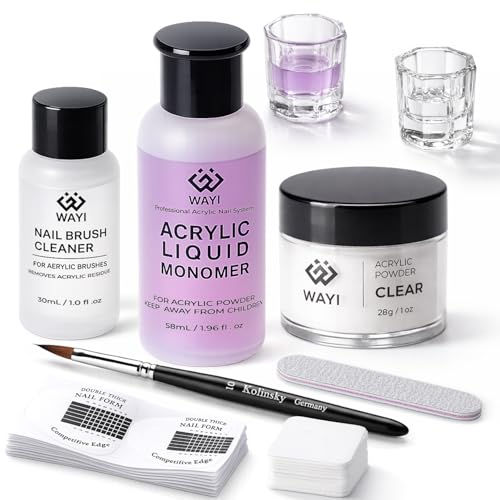 WAYI Acrylic Nail Kit for Beginners - 58ml Liquid Monomer & 28g Clear Powder