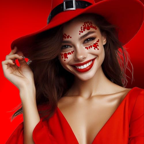FACEGEM London Red Self-Adhesive Face Gems - 4 Pack for Festival & Party