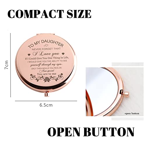 Rose Gold Compact Mirror Gift for Daughter - Engraved Travel Makeup Mirror
