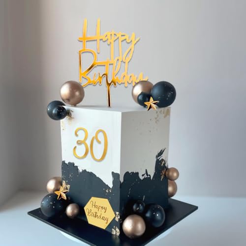 44Pcs Black and Gold Cake Toppers Set for Men's Birthday