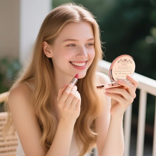 Rose Gold Compact Mirror Gift for Daughter - Engraved Travel Makeup Mirror
