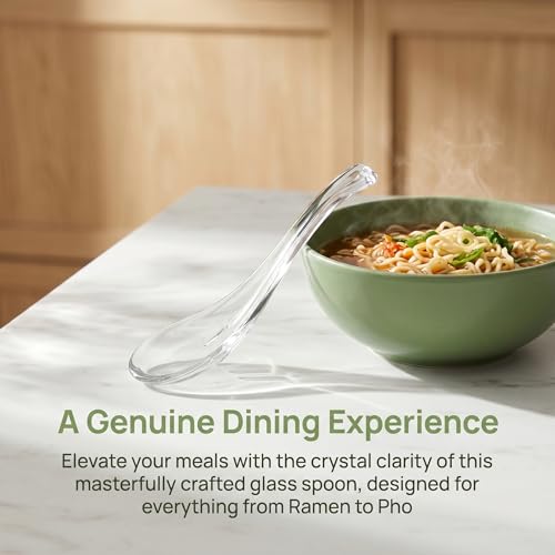 VOSAREA Clear Glass Soup Spoons - 2pcs Ramen & Pho Utensils