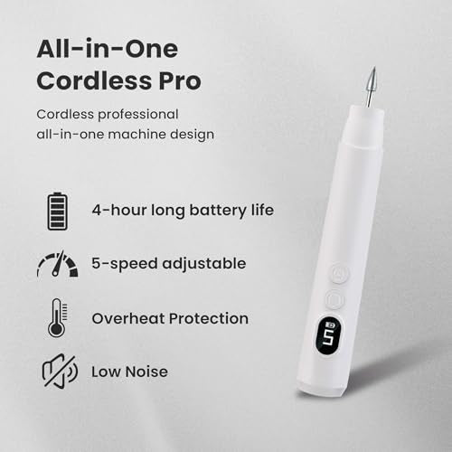 BELRIGO Cordless Rechargeable Nail Drill with LED Light - White