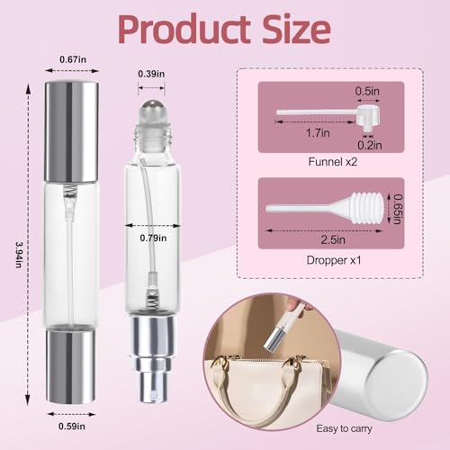 YOCASII Black & Silver Dual-Head Travel Perfume Bottle 10ml Refillable Spray & Roll-On Set