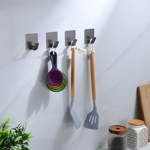 Heavy-Duty Adhesive Towel Hooks - 4 Pack Stainless Steel Grey
