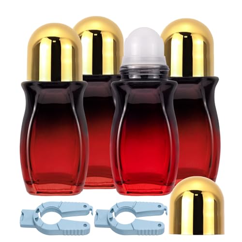 Ellbest Gradient Red 4-Pack 50ml Glass Roller Bottles - Leak-Proof Deodorant Containers