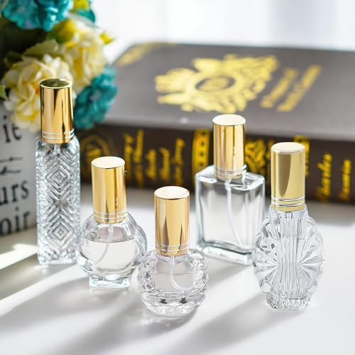 H&D HYALINE & DORA Gold Vintage Glass Refillable Perfume Bottles Set of 5
