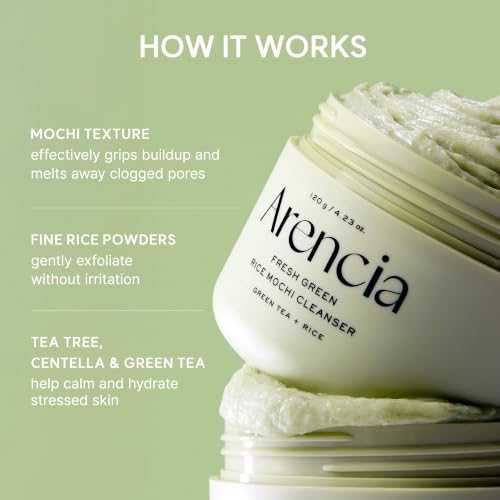 Arencia Korean Rice Mochi Face Cleanser - 4.23oz Green, Gentle Exfoliating Wash