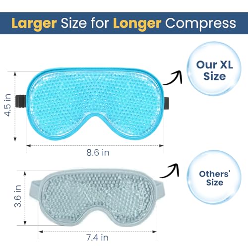 BeeVines Gel Eye Mask XL, 2-Pack Blue & Pink – Cooling Ice Eye Masks for Puffy Eyes
