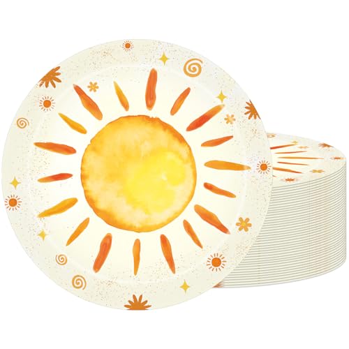 Bohemian Sunshine Party Plates - 60 Pack 7-Inch Yellow Disposable Tableware