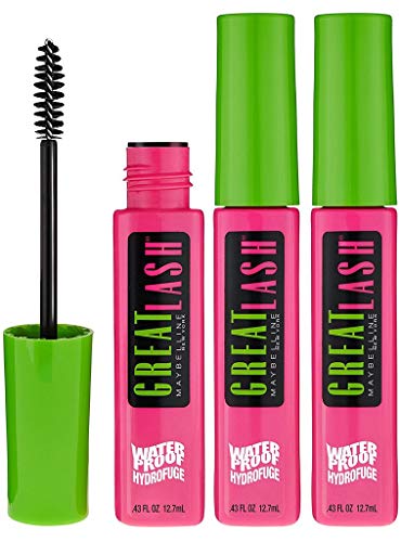 Maybelline Great Lash Waterproof Mascara, Very Black, 3 Count Set