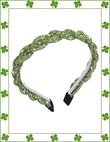 HSWE Green Twist Rhinestone Headband for St. Patrick's Day Irish Festival Party