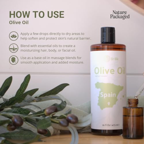 Nature Package 100% Pure Cold Pressed Olive Oil - 16 Fl Oz for Hair, Skin, and Essential Oils