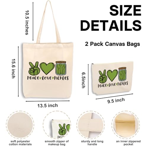 Jeilink Love Pickle 0923 Canvas Tote & Cosmetic Bag Set - Funny Pickle Gifts for Women & Pickle Lovers