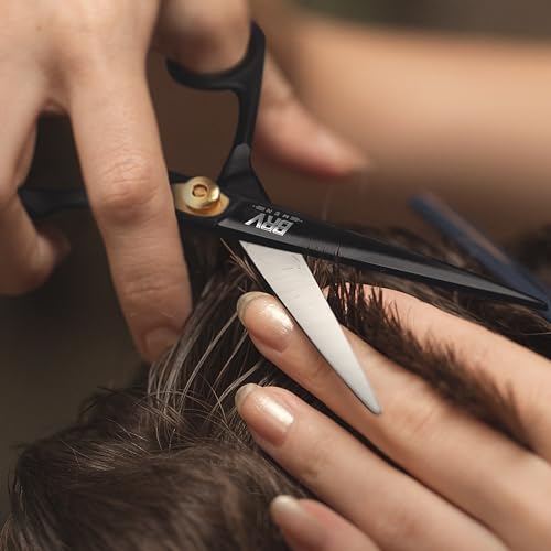 BRV MEN Razor Sharp Hair Scissors 6.5" Hammer Forged, Hand Sharpened, 100% Stainless Steel, Right-Handed, Black