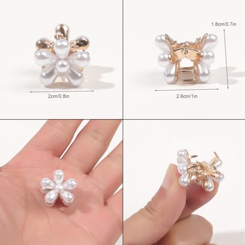 Ivyu Pearl Floral Mini Claw Hair Clips - Gold Hair Accessories for Weddings & Daily Wear